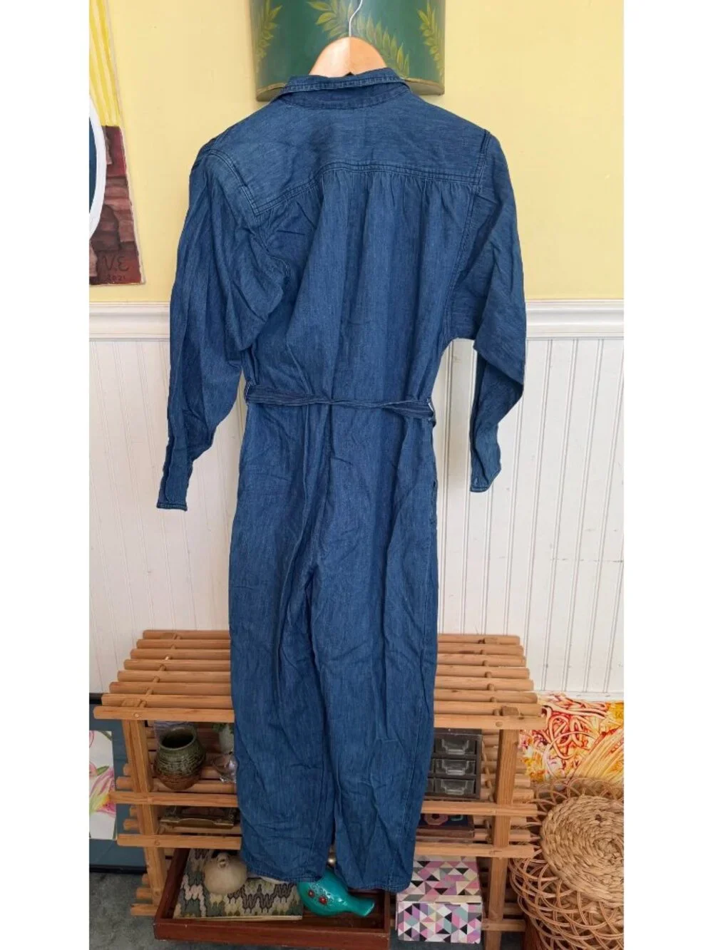 Liz Claiborne Petites Blue Denim Jumpsuit With Belted Waist & Button Front - Siz - Picture 2 of 9